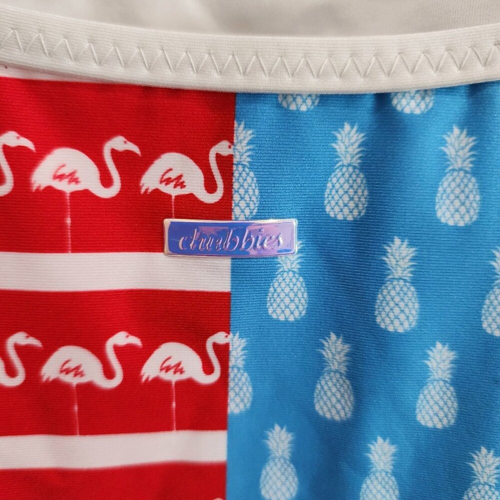 Chubbies Women's One Piece High Cut Swimsuit Red White Blue Pineapple Flamingo M - Picture 7 of 13